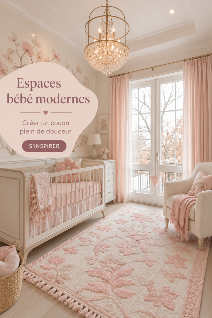 Chambre moderne pour bébé avec des couleurs douces et des meubles stylés.