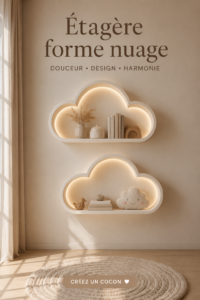 Etagère nuage en bois décorée dans un salon moderne