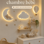 Chambre de bébé aménagée avec des couleurs douces et des accessoires apaisants