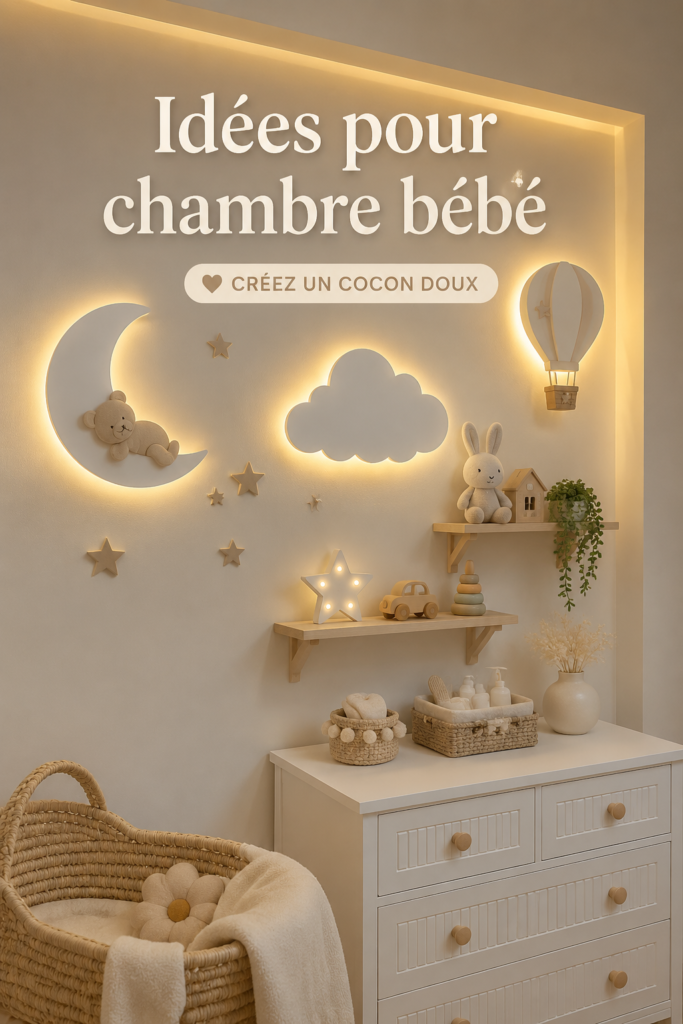 Chambre de bébé aménagée avec des couleurs douces et des accessoires apaisants