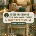 Chambre d'enfant décorée sur le thème de la forêt avec des couleurs naturelles et un mobilier ludique.