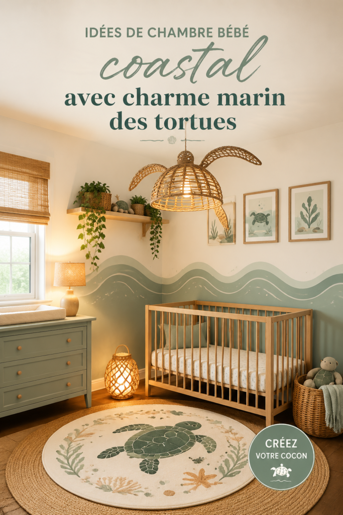 Chambre d'enfant sur le thème marin avec décoration de tortues