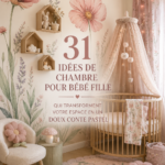 Chambre de bébé fille décorée en pastel avec des éléments doux et accueillants.