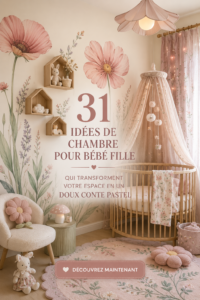 Chambre de bébé fille décorée en pastel avec des éléments doux et accueillants.