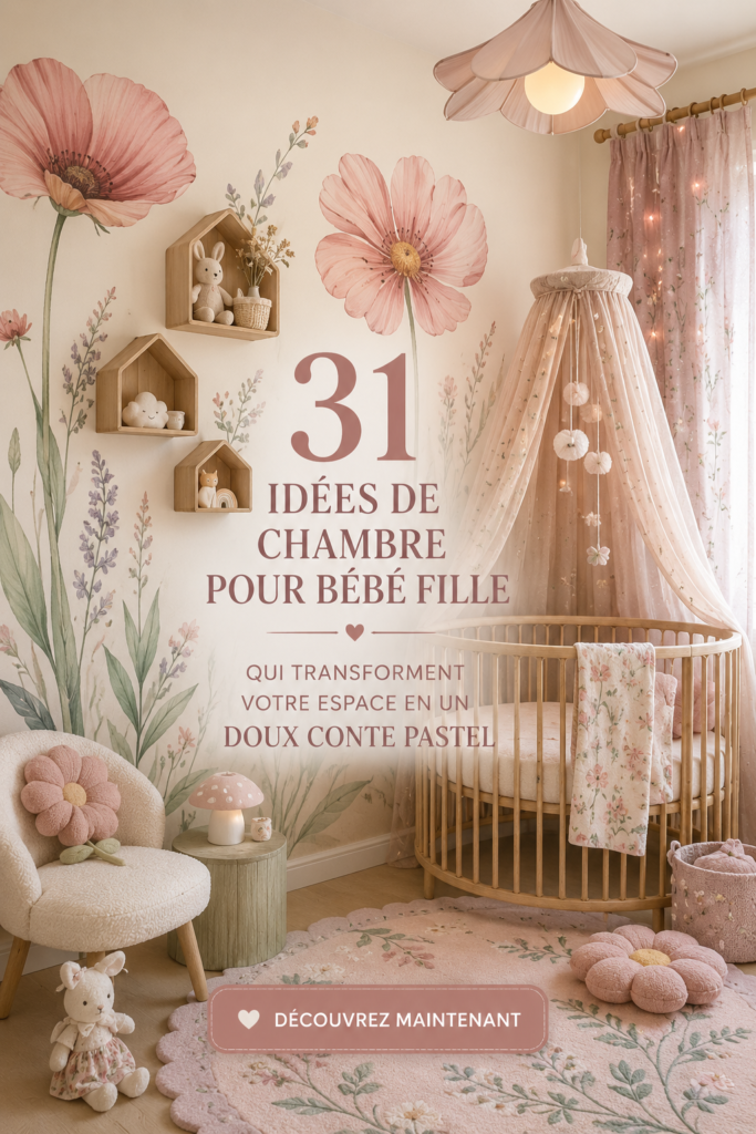 Chambre de bébé fille décorée en pastel avec des éléments doux et accueillants.