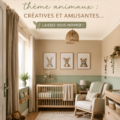 Chambre d'enfant décorée sur le thème animal avec des murs colorés