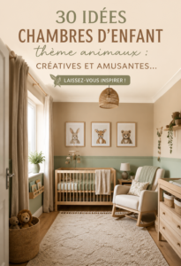 Chambre d'enfant décorée sur le thème animal avec des murs colorés