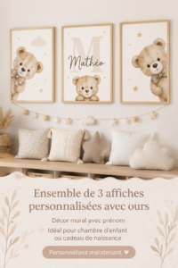 Impressions murales de nounours personnalisées pour la chambre des enfants