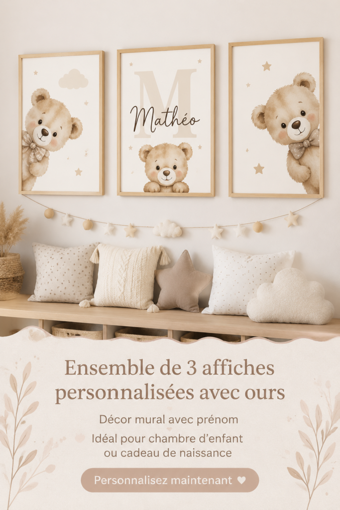 Impressions murales de nounours personnalisées pour la chambre des enfants