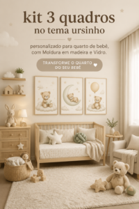 Kit de décoration murale ours pour chambre de bébé avec cadre en bois et verre.