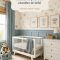 Chambre d'enfant avec papier peint vintage sur le thème de l'aviation.