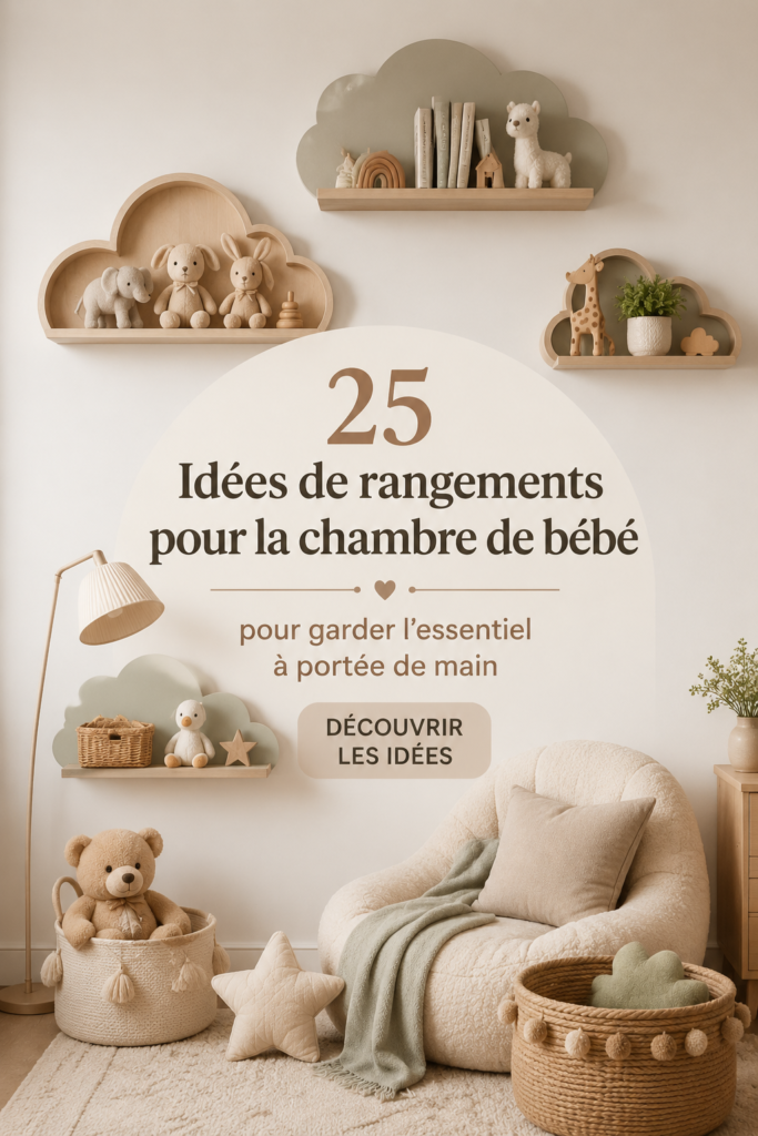 Exemples de rangements pratiques pour une chambre de bébé bien organisée.