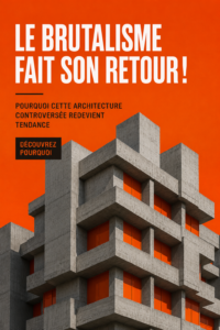 Vue d'un bâtiment brutaliste moderne avec des lignes angulaires et des matériaux bruts.