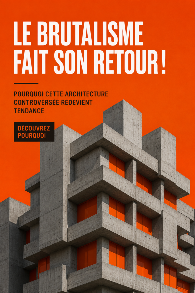 Vue d'un bâtiment brutaliste moderne avec des lignes angulaires et des matériaux bruts.