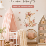 Stickers muraux colorés pour la chambre de petite fille, représentant des animaux et des étoiles.