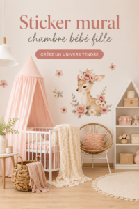 Stickers muraux colorés pour la chambre de petite fille, représentant des animaux et des étoiles.