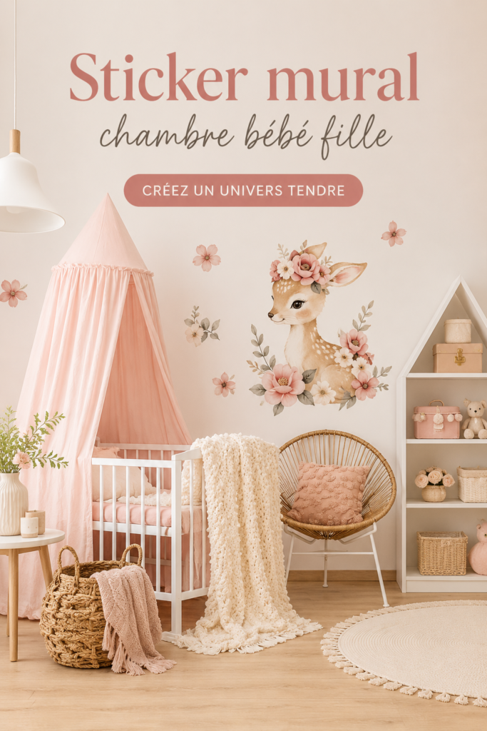 Stickers muraux colorés pour la chambre de petite fille, représentant des animaux et des étoiles.
