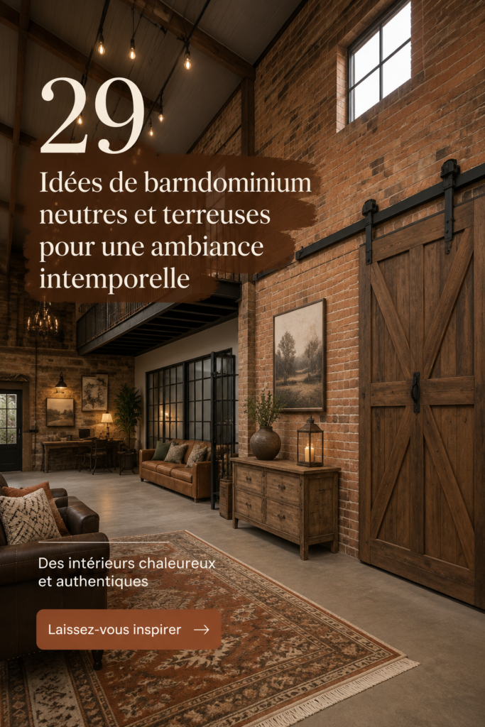 Un intérieur de barndominium avec des tons neutres et des matériaux naturels, créant une atmosphère chaleureuse et intemporelle.