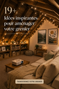 Photo d'un grenier rénové en espace de vie chaleureux et lumineux.