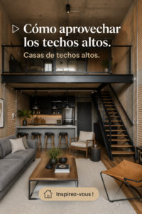 Intérieur d'une pièce avec un plafond haut bien aménagé