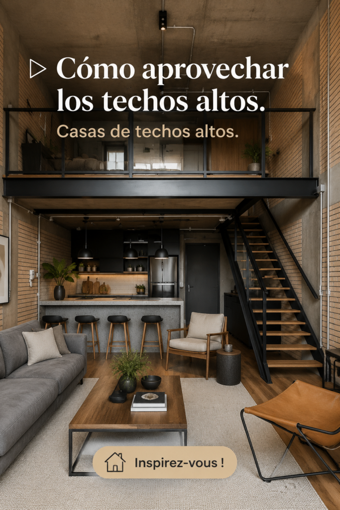 Intérieur d'une pièce avec un plafond haut bien aménagé