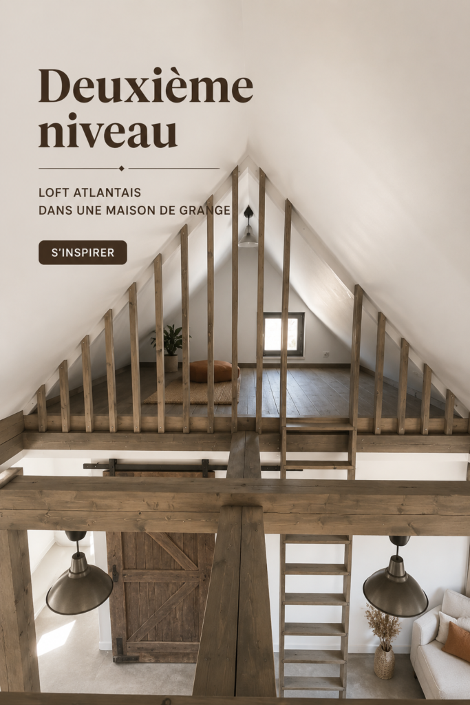 Un loft moderne aménagé dans une barn house avec des matériaux bruts et un mobilier chaleureux.