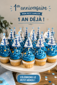 Fête d'anniversaire d'un an avec décorations colorées et un gâteau au chocolat