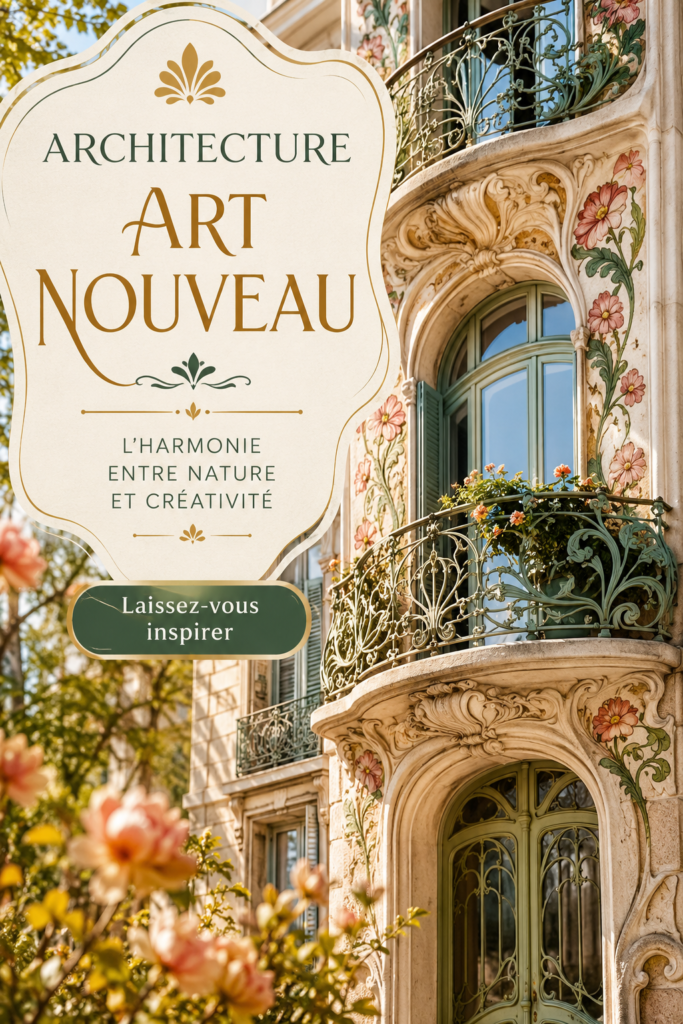 Intérieur élégant inspiré de l'architecture Art Nouveau avec des motifs floraux et des courbes harmonieuses.