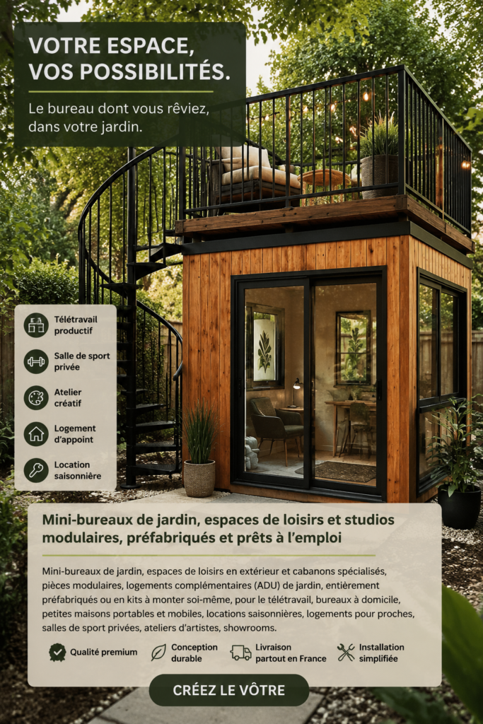 Bureau de jardin moderne en bois, parfait pour le télétravail