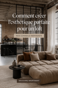 Un salon moderne avec un décor de style loft, mettant en avant des matériaux bruts et une décoration chaleureuse.