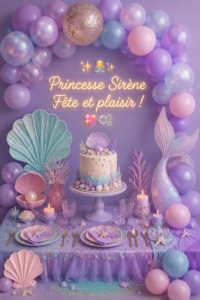 Fête sirène colorée avec des décorations marines et des accessoires en forme de coquillages