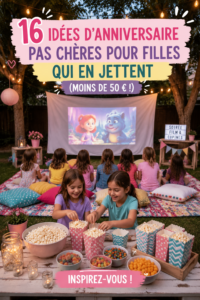 Fête d'anniversaire d'une petite fille avec des décorations colorées et une table de gâteaux.