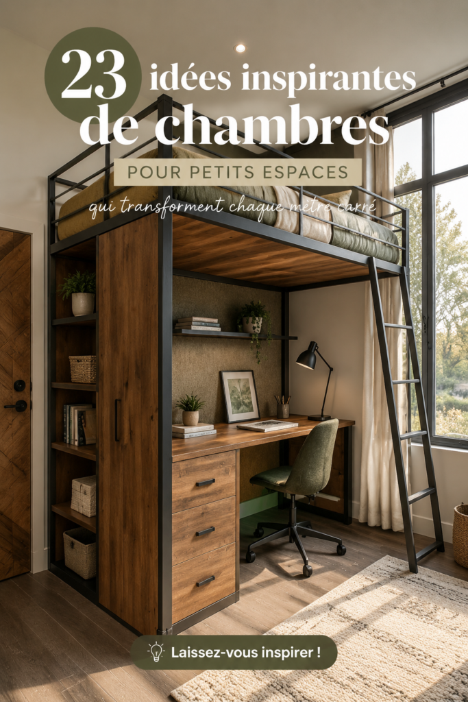 Une petite chambre décorée avec goût et fonctionnalité, présentant un espace maximisé