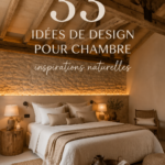 Une chambre décorée avec des tons naturels, équipée de meubles en bois et de textiles doux.