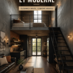 Un loft moderne avec des éléments rustiques, présentant un espace agréable et accueillant.