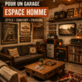 Une man cave accueillante dans un garage, décorée avec goût.