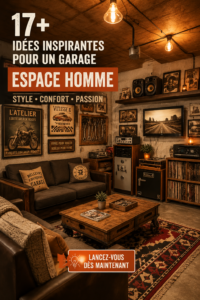 Une man cave accueillante dans un garage, décorée avec goût.