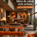 Salon au style urbain avec des meubles modernes et des éléments décoratifs chaleureux