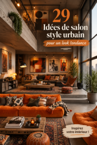 Salon au style urbain avec des meubles modernes et des éléments décoratifs chaleureux