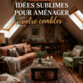 Aménagement moderne de combles avec espace de vie lumineux et décoré