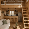 Intérieur d'une petite cabane moderne avec un style cosy et fonctionnel