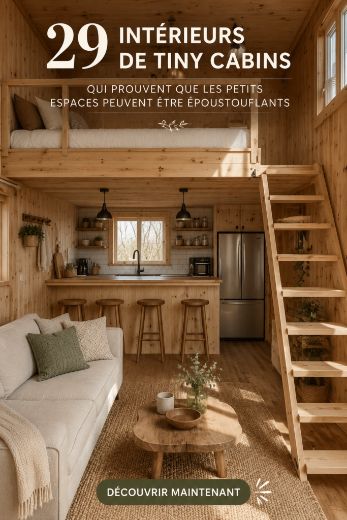 Intérieur d'une petite cabane moderne avec un style cosy et fonctionnel