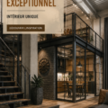 Intérieur d'un loft industriel moderne avec des éléments de design unique.