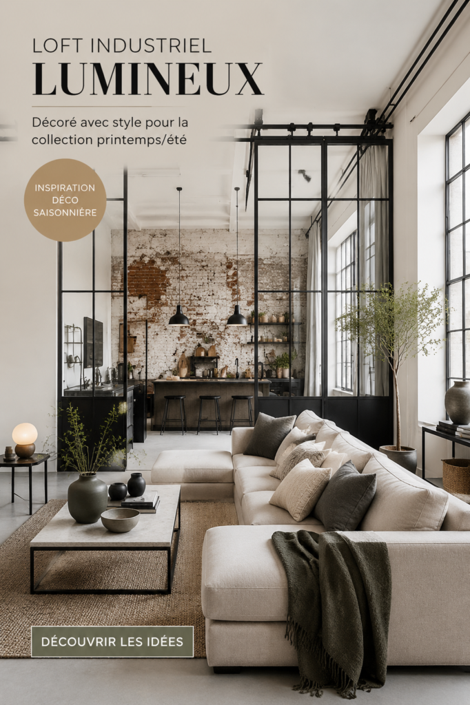 Un loft industriel lumineux avec des éléments de décoration modernes et naturels