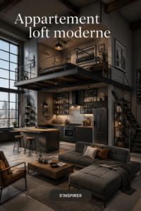 Un appartement moderne et stylé avec un aménagement en loft, lumière naturelle et décoration épurée.