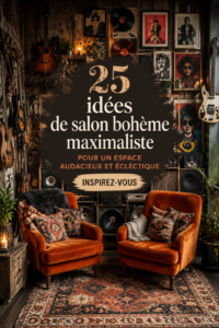 Salon boho maximaliste avec des couleurs vives et un mélange de motifs