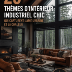 Un salon chic avec des éléments de décoration industrielle et une ambiance chaleureuse.
