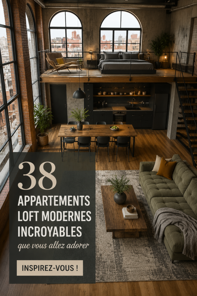 Un loft moderne, lumineux avec des meubles design et des matériaux industriels.