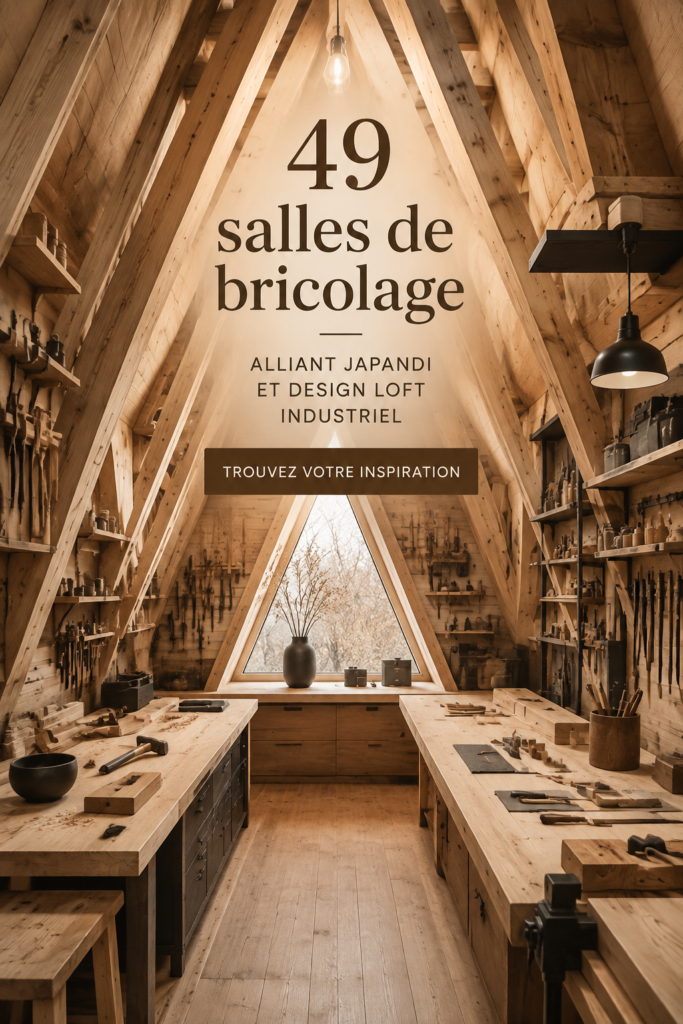 Bureau moderne combinant le style Japandi et Loft industriel, avec des lignes épurées et des matériaux naturels.