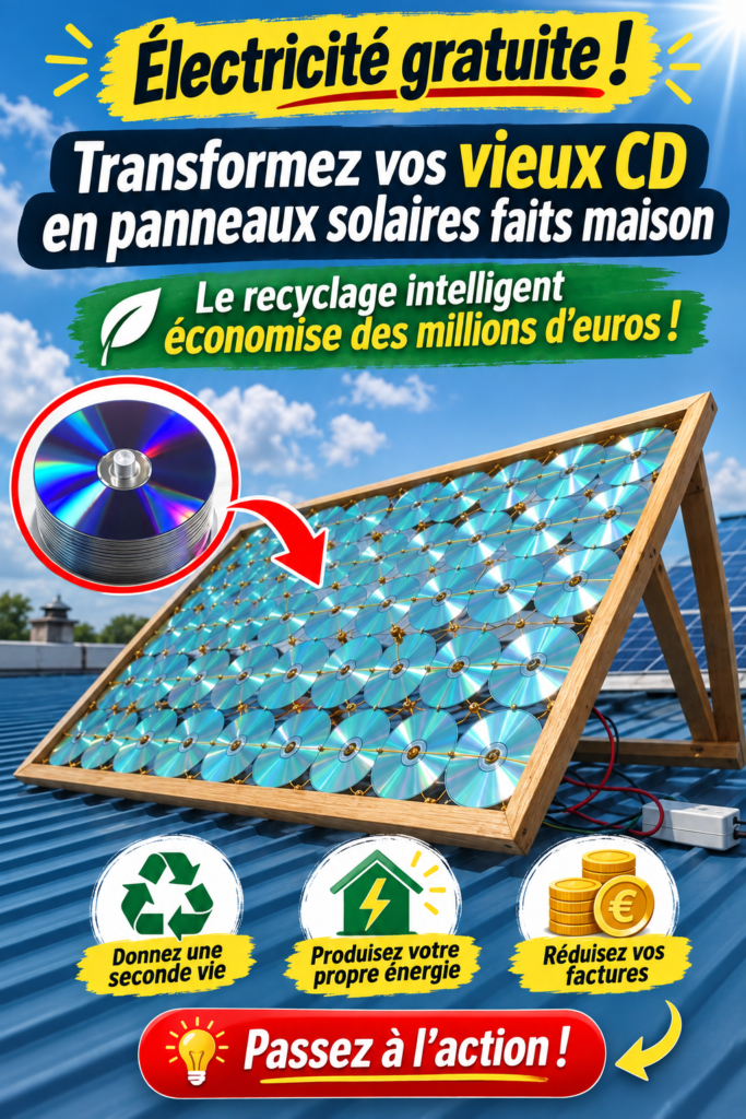 Panneaux solaires DIY fabriqués à partir de vieux CDs dans un jardin